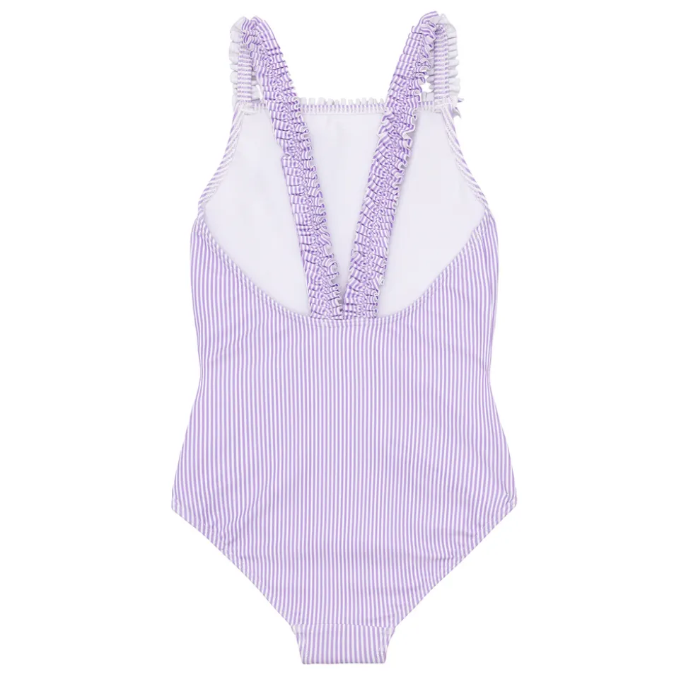 Girls Lavender Stripe Ruched Strap One Piece