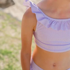 Girls Lavender Stripe Ruffle Neck Bikini