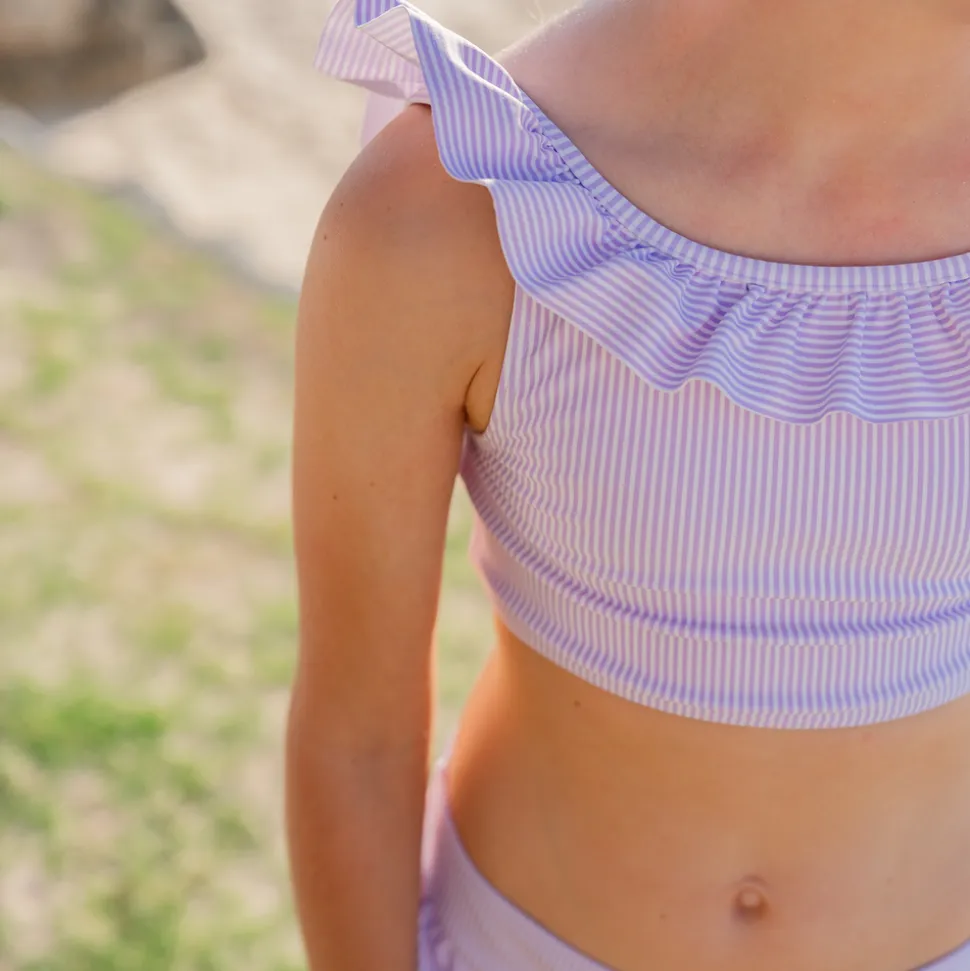 Girls Lavender Stripe Ruffle Neck Bikini