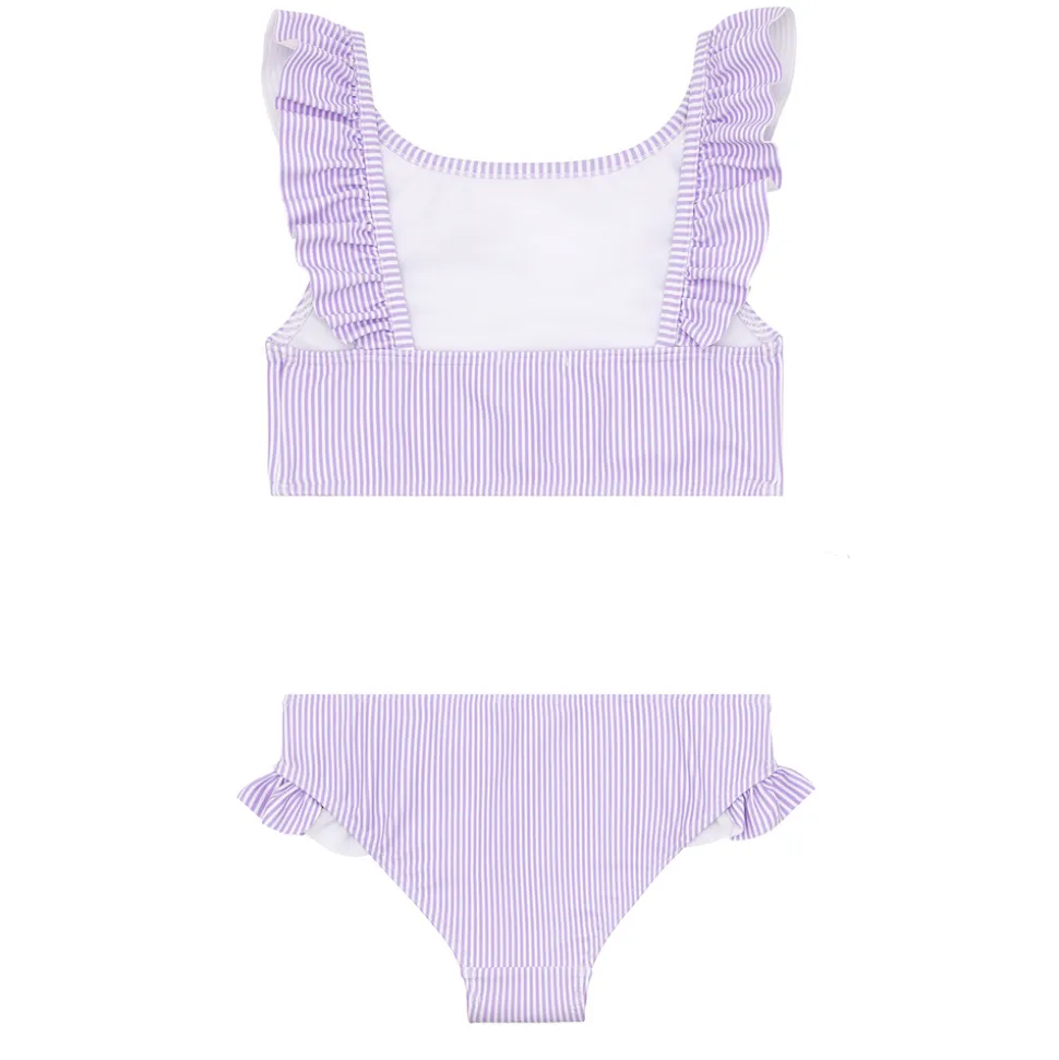 Girls Lavender Stripe Ruffle Neck Bikini