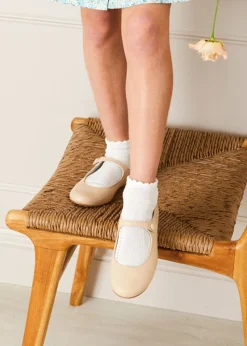 Girl's Leather Celebration Shoes in Beige