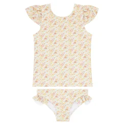 Girls Marigold Floral Short Sleeve Cup Sleeve Rashguard Set