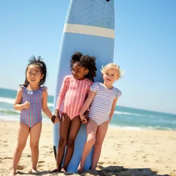 Girls Maritime Stripe Ruffle Collar One Piece