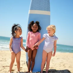 Girls Maritime Stripe Ruffle Collar One Piece