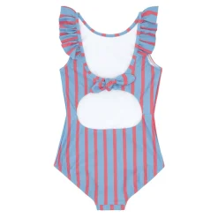 Girls Maritime Stripe Ruffle Collar One Piece