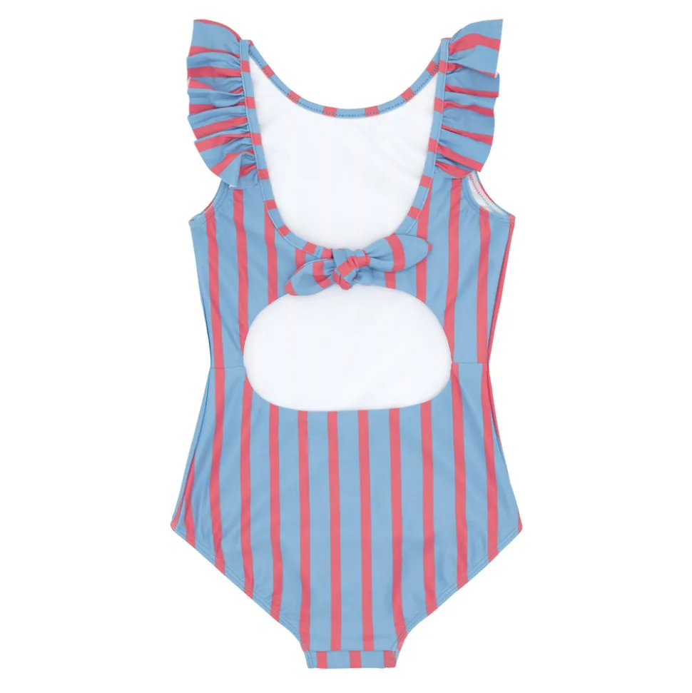 Girls Maritime Stripe Ruffle Collar One Piece