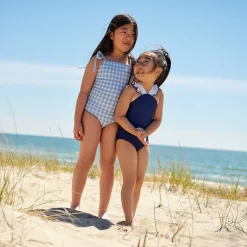 Girls Navy & White V-Neck Crossover One Piece