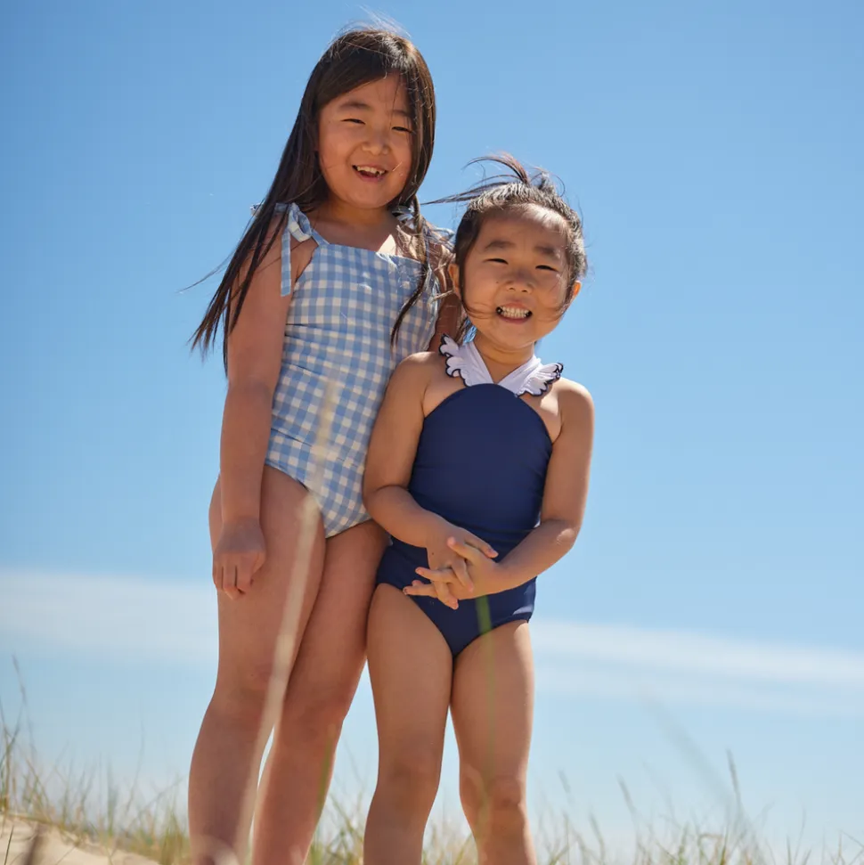 Girls Navy & White V-Neck Crossover One Piece