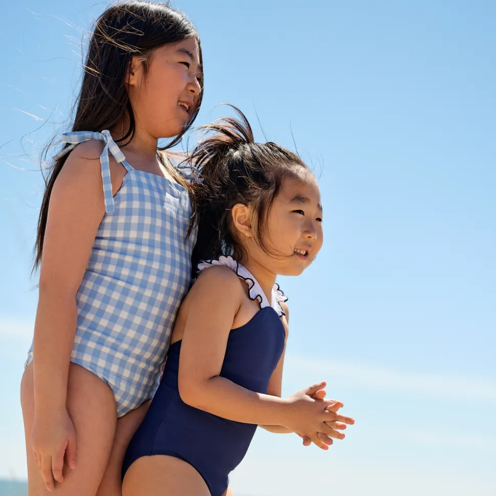 Girls Navy & White V-Neck Crossover One Piece