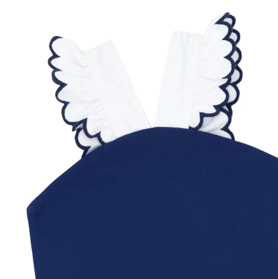 Girls Navy & White V-Neck Crossover One Piece