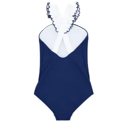 Girls Navy & White V-Neck Crossover One Piece