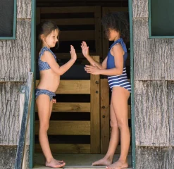 Girls Navy Breton Stripe Tie-Knot One Piece