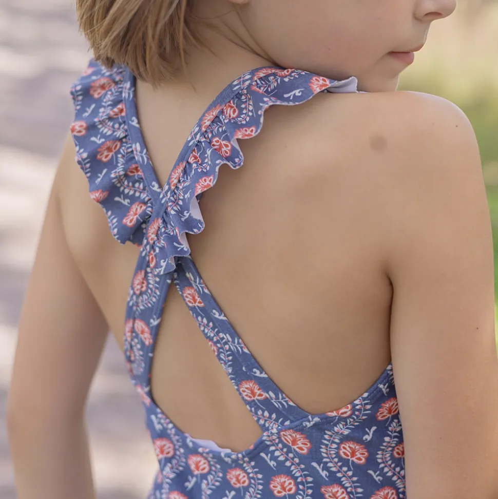 Girl’s Navy Primrose Ruffle Collar One Piece
