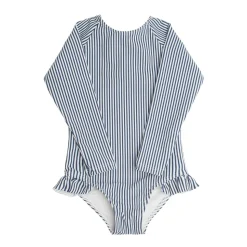 Girls Navy Stripe Rashguard One Piece