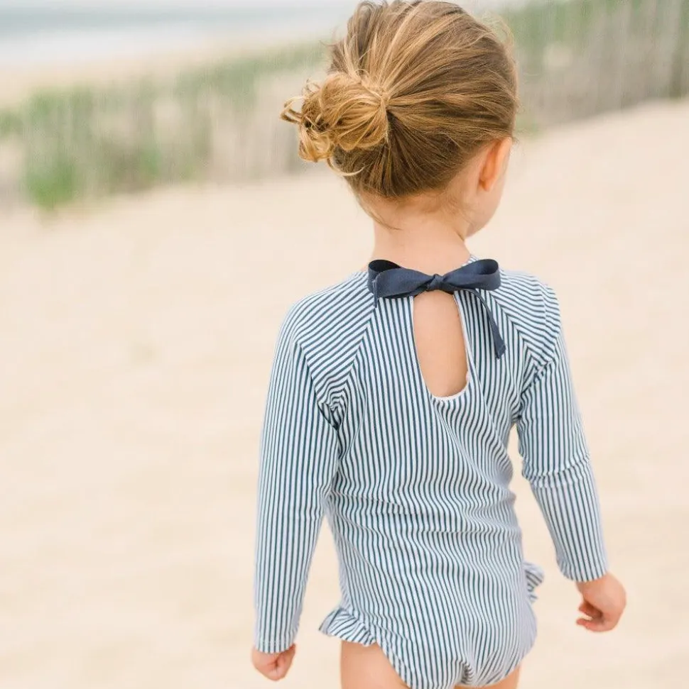Girls Navy Stripe Rashguard One Piece