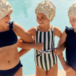 Girls Navy With White Trim Ruffle Strap Bikini