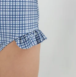 Girl’s Newport Navy Gingham Cap Sleeve Rashguard One Piece