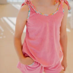 Girls Pink Sands French Terry Tie-Knot Tank Top Set