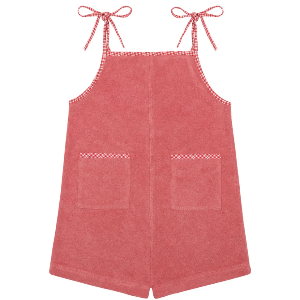 Girl’s Poppy Red French Terry Romper with Tie Straps