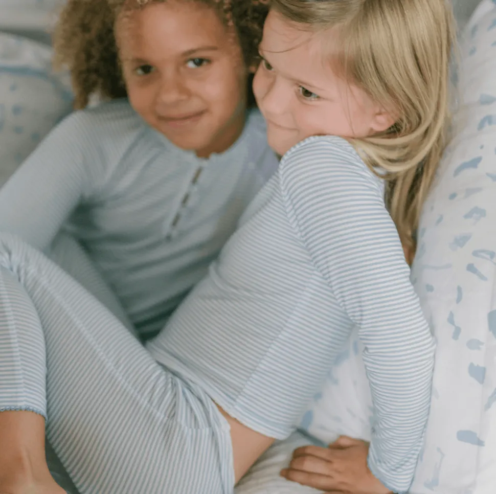 Girls Powder Blue Stripe Pima Pajamas Set