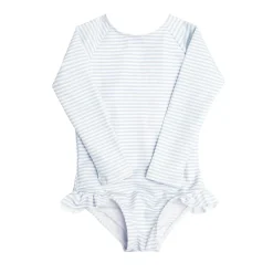Girls Rashguard One-Piece in Powder Blue Stripe