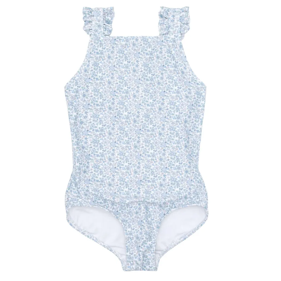 Girls Ruffle Collar One-Piece in Powder Blue Stripe