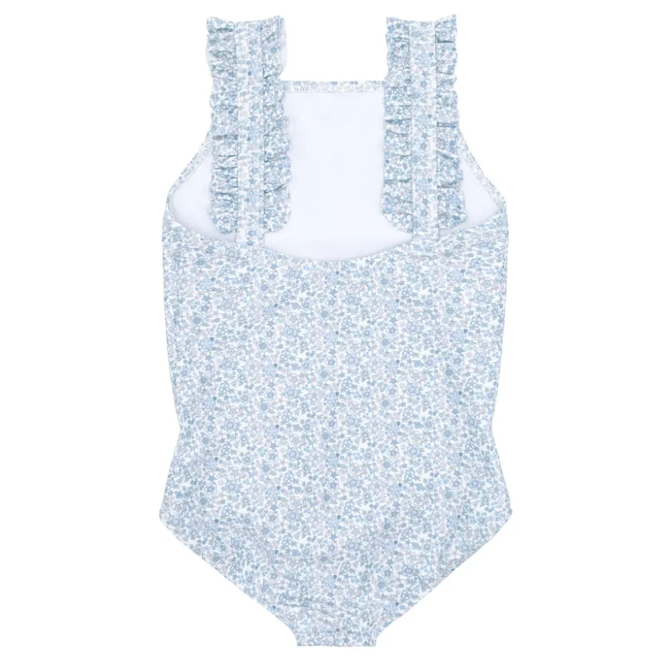 Girls Ruffle Collar One-Piece in Powder Blue Stripe