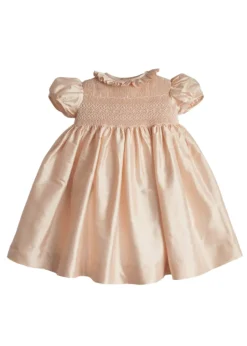 Girls Silk Hand Smocked Celebration Dress in Pink