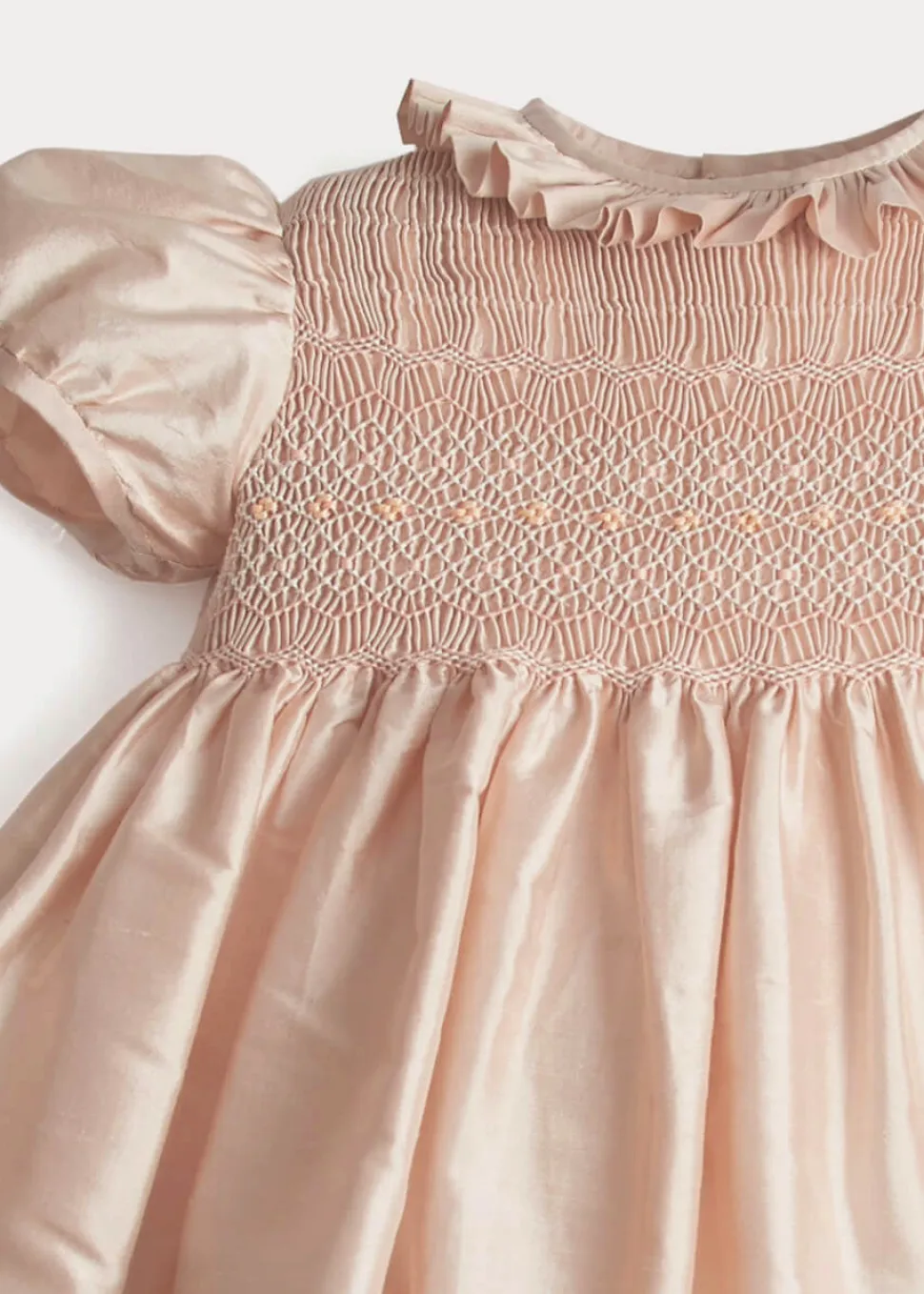 Girls Silk Hand Smocked Celebration Dress in Pink