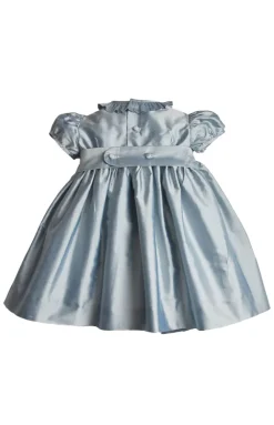 Girls Silk Hand Smocked Celebration Dress in Blue