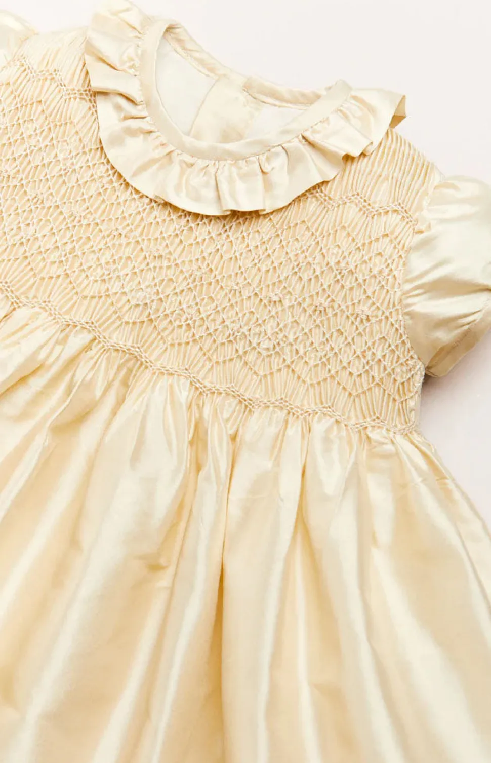 Girls Silk Hand Smocked Celebration Dress in Champagne