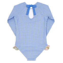 Girls Sky Blue Gingham Rashguard One Piece