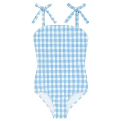 Girls Surfside Blue Crinkle Gingham One Piece
