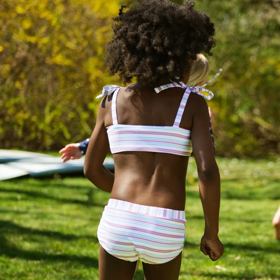 Girls Vintage Stripe Bandeau Top And Swim Shorts Bikini
