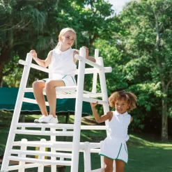 Girls White French Terry Tennis Tank Top And Skort Set With Bermuda Green Trim