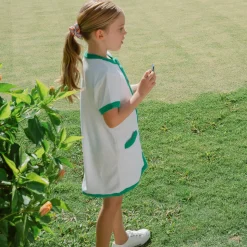 Girls White French Terry Button Down Dress