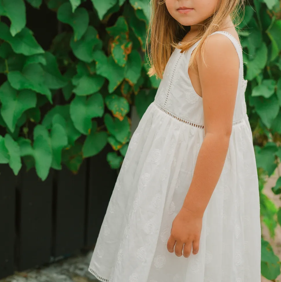 Girls White Square Neck Dress