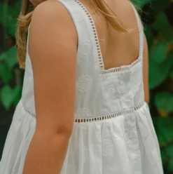 Girls White Square Neck Dress