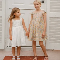 Girls White Square Neck Dress