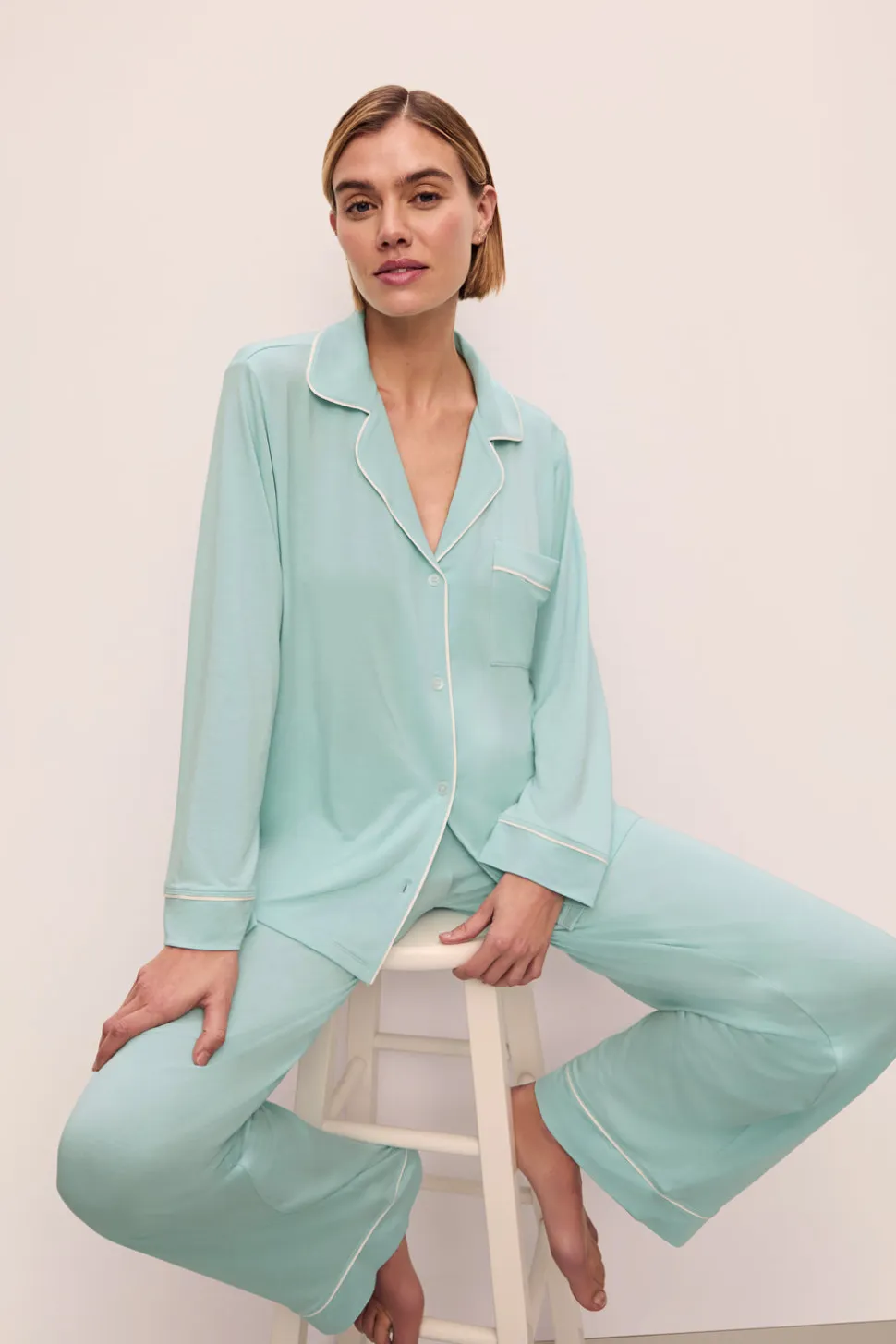 Gisele Long PJ Set in Canal Blue/Ivory