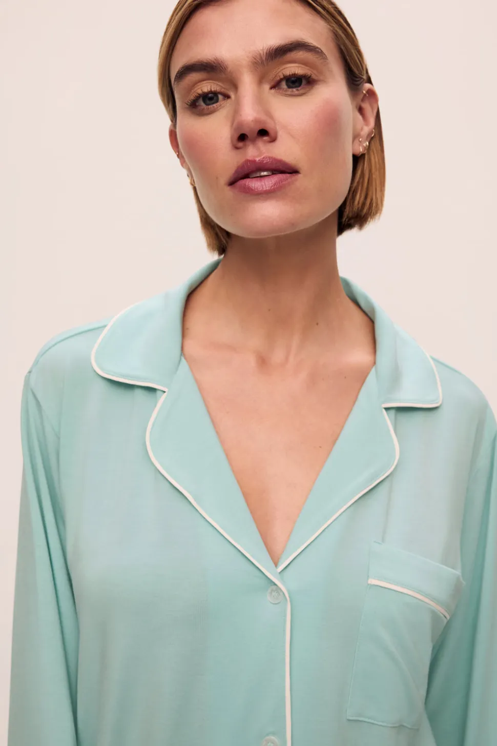 Gisele Long PJ Set in Canal Blue/Ivory