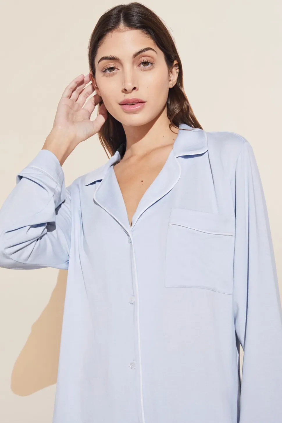 Gisele Long Pj Set in Ice Blue/Ivory