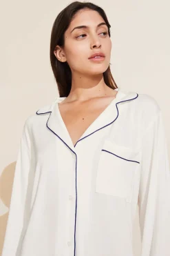 Gisele Long PJ Set in Pure Ivory/Navy