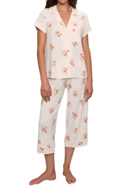 Gisele Printed Short Sleeve Crop PJ in Floral Bloom Ivy/Vanilla Cream
