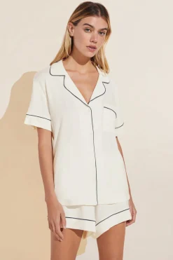 Gisele Relaxed Short PJ Set in Pure Ivory/Navy