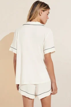 Gisele Relaxed Short PJ Set in Pure Ivory/Navy