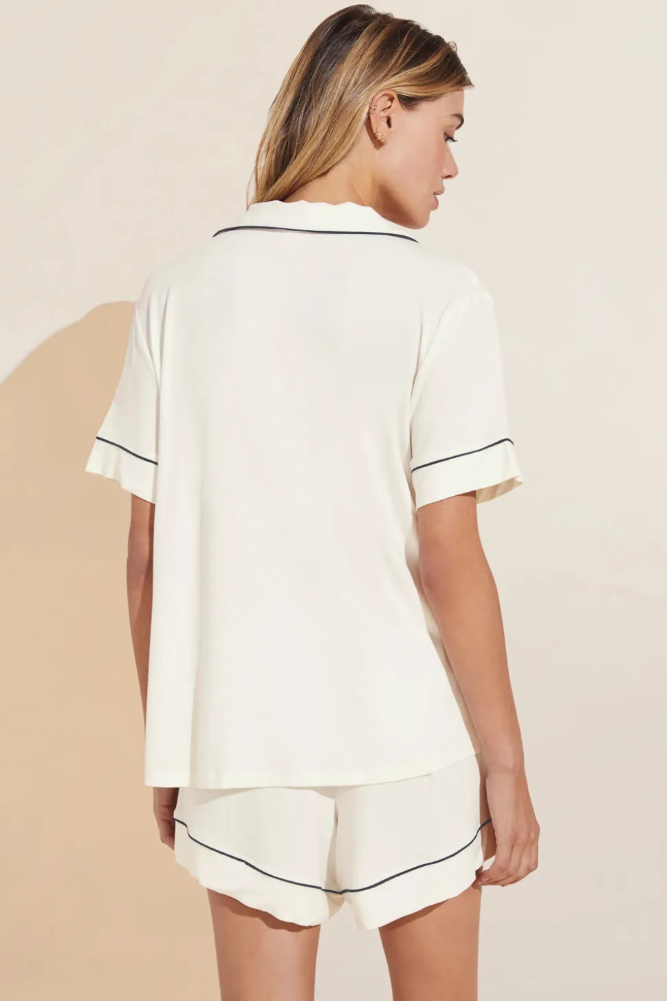 Gisele Relaxed Short PJ Set in Pure Ivory/Navy