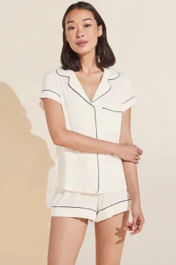 Gisele Relaxed Short PJ Set in Pure Ivory/Navy