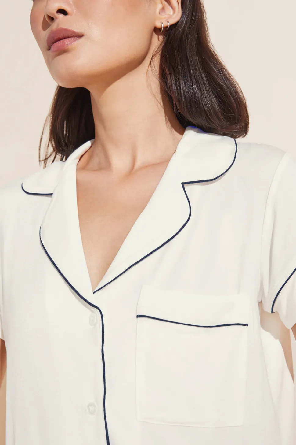 Gisele Relaxed Short PJ Set in Pure Ivory/Navy