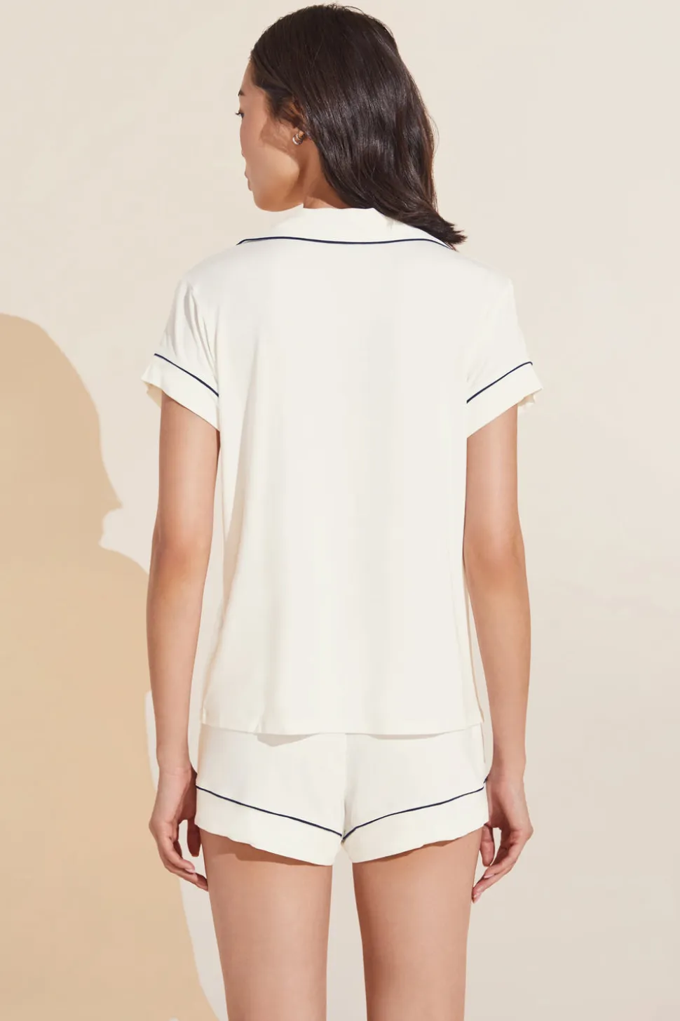 Gisele Relaxed Short PJ Set in Pure Ivory/Navy